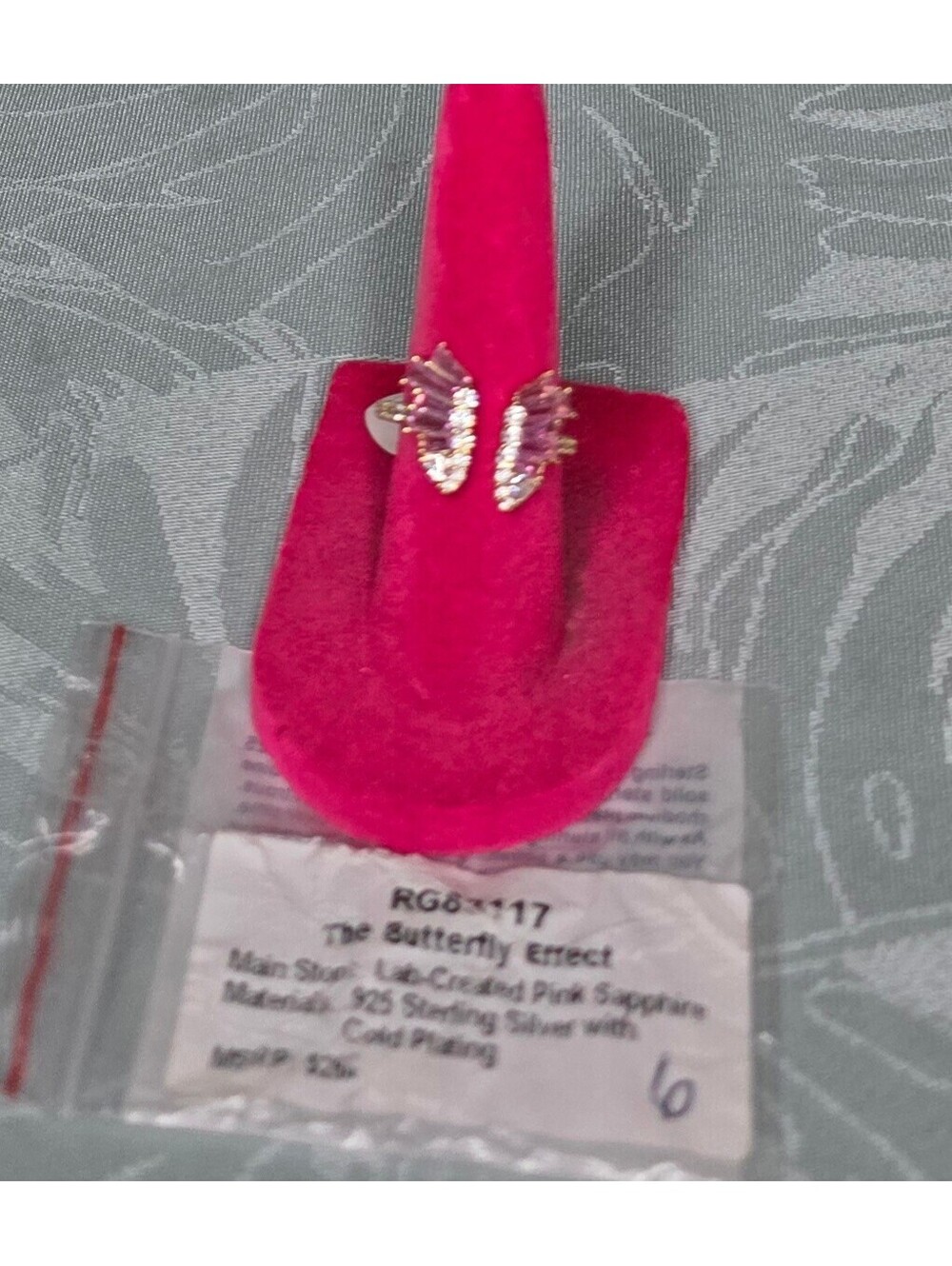 The Butterfly Effect Pink Sapphire Ring Size 6 Sterling Silver Gold Plated